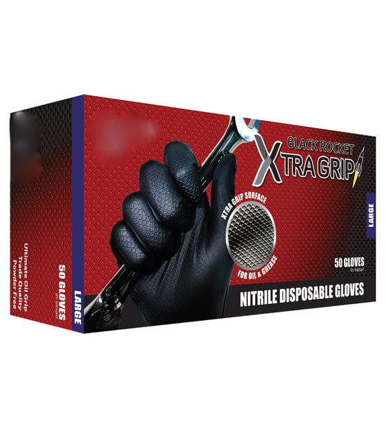 Black Rocket Xtra Grip Nitrile disposable gloves - supercellnz