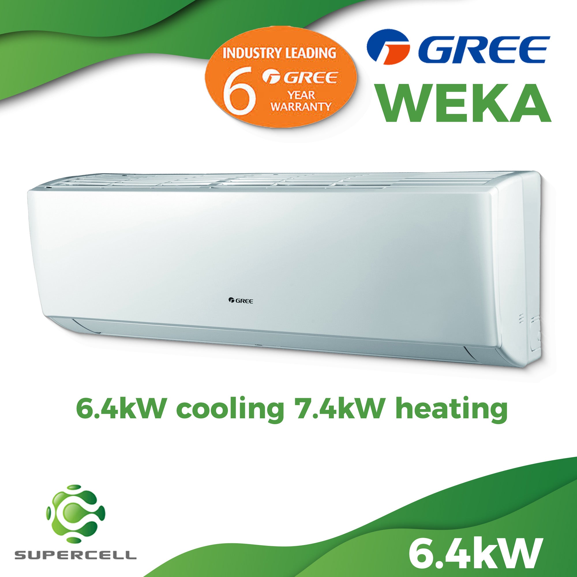 Gree WEKA Heat Pump 6.4kW Cooling 7.4kW Heating - supercellnz