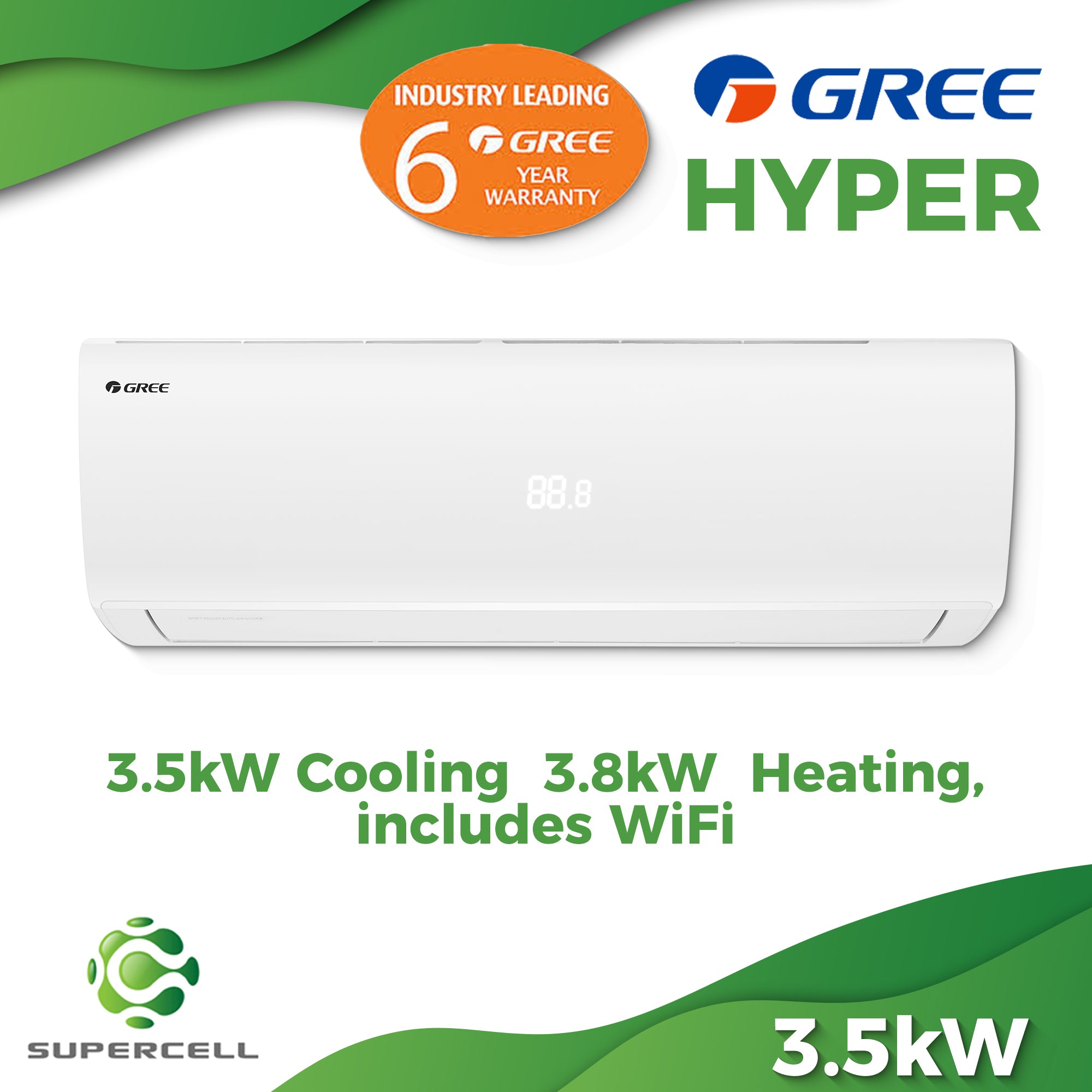 Gree Hyper 3.5kW Cooling  3.8kW Heating, includes WiFi - supercellnz