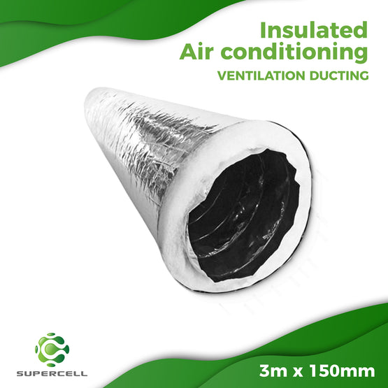 V 3M X 150MM INSULATED FLEXIBLE AIR CONDITIONING, VENTILATION DUCTING - supercellnz