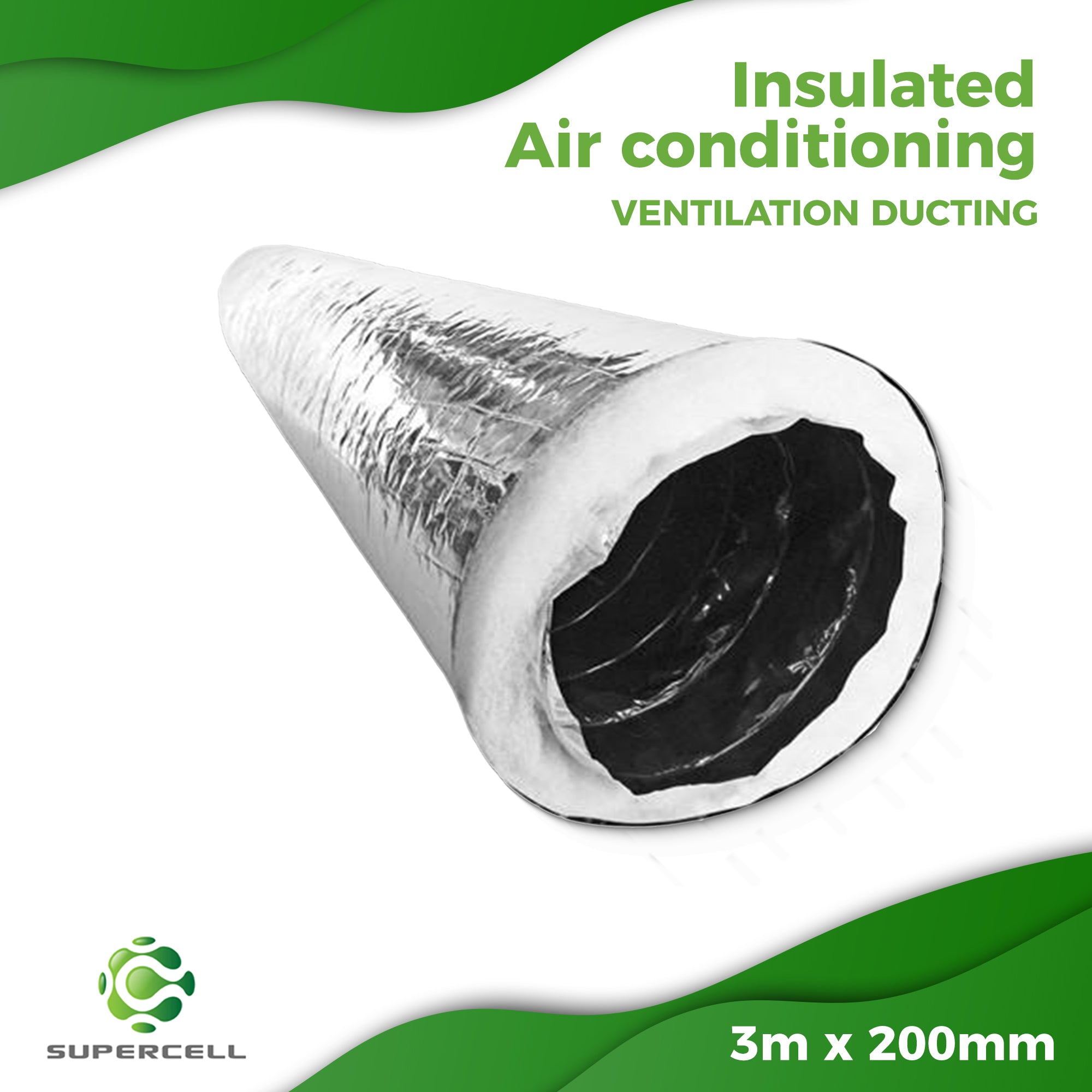 V 3m x 200mm INSULATED  AIR CONDITIONING, VENTILATION DUCTING - supercellnz