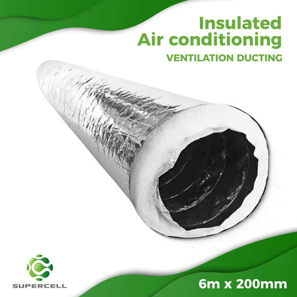 V 6m x 200mm INSULATED AIR CONDITIONING VENTILATION DUCTING - supercellnz